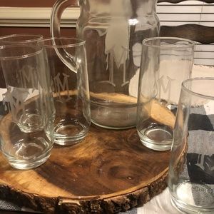 Monogram Tea pitcher with 6 glasses.